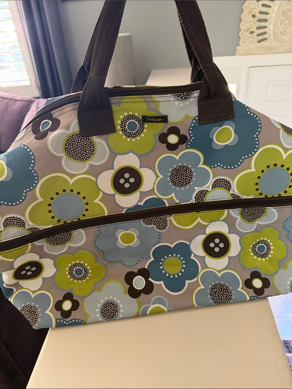 thirty-one Floral Travel Tote in Blue, Green & Brown
